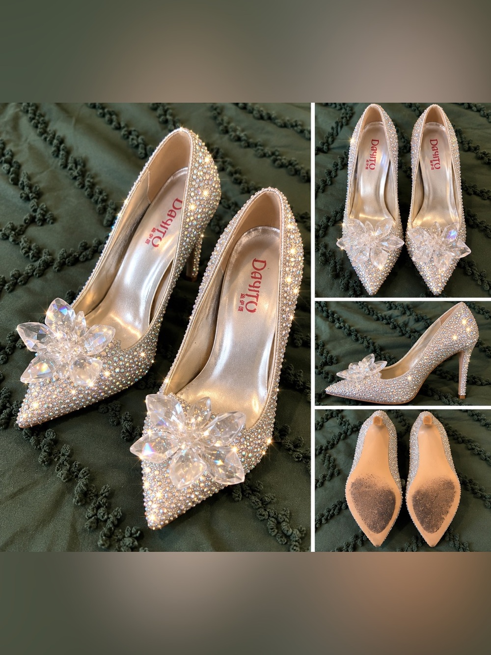 Crystal Embellished Pointed Toe High Heels 38